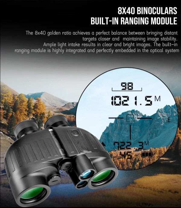 Jumelles télémètre laser LRB20 8x40 — portée 1500 m, boussole, mesure continue, étui inclus Jumelles télémètre laser LRB20 8×40 — vue 9