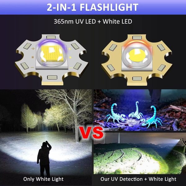 Lampe 2-en-1 UV 365 nm et LED blanche — zoom, variation continue, écran de charge, batterie externe, IPX6 Lampe 2-en-1 UV 365 nm et LED blanche — vue 8