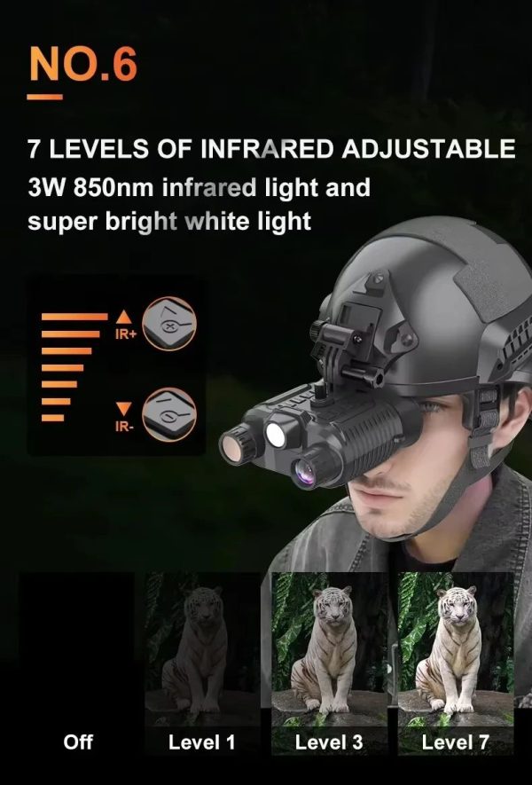 NV8161 — Jumelles de vision nocturne 4K 36 MP sur casque, 350-400 m, lampe blanche, 346 g, IP54 NV8161 — Jumelles de vision nocturne 4K 36 MP sur casque, 350-400 m, lampe blanc — vue 8