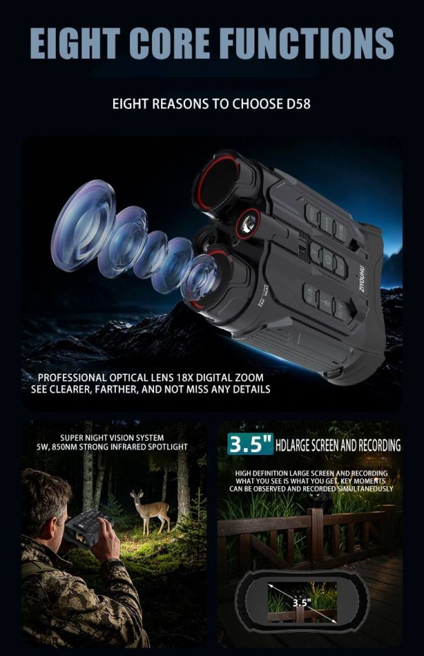D58 — Jumelles de vision nocturne tactiques 800 m, télémètre laser, GPS, WiFi, 10000 mAh et charge rapide D58 — Jumelles de vision nocturne tactiques 800 m, télémètre laser, GPS, WiFi, 1 — vue 8