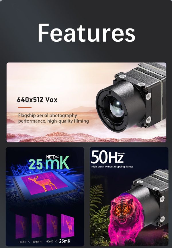Module thermique 640×512 pour drone — NETD ≤25 mK, 50 Hz, détection 900 m, 23 g, sortie vidéo analogique Module thermique 640×512 pour drone — vue 7