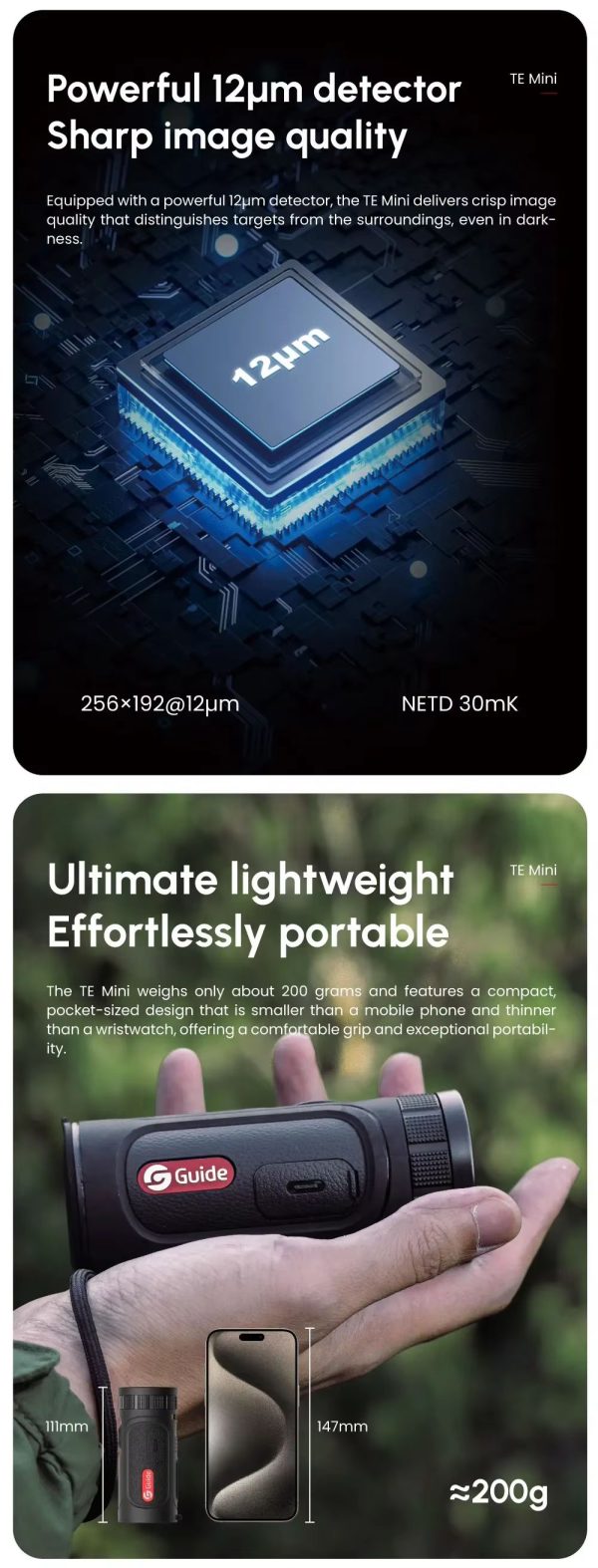 Guide TE Mini — Monoculaire thermique 256×192 à 12 µm, NETD 30 mK, écran tactile — vue 8