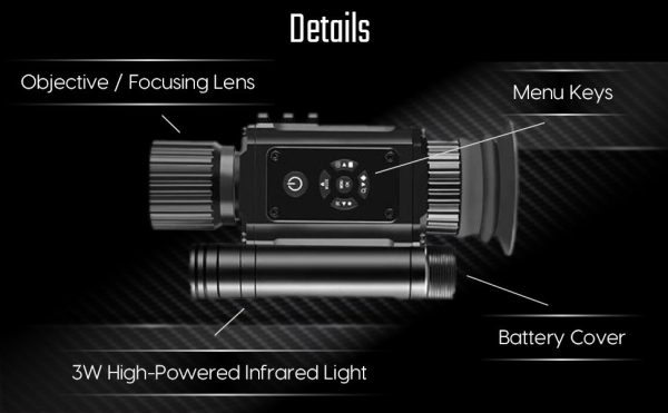 NV002 — Lunette de vision nocturne 4x, écran rond 454×454, IR 850 nm 3 W, zoom 1-8x, USB-C, montage Picatinny NV002 — Lunette de vision nocturne 4x, écran rond 454×454, IR 850 nm 3 W, zoom 1 — vue 10