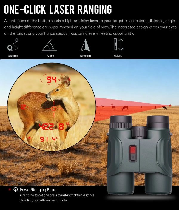 Jumelles télémètre laser LRB30 10x42 — portée 5000 yards, boussole, balistique, recharge solaire Jumelles télémètre laser LRB30 10×42 — vue 10
