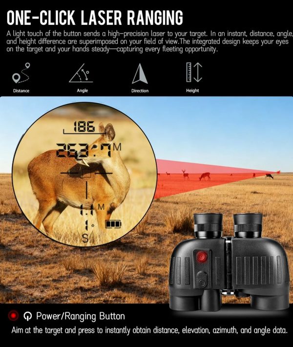 Jumelles télémètre laser LRB20 8x40 — portée 1500 m, boussole, mesure continue, étui inclus Jumelles télémètre laser LRB20 8×40 — vue 10