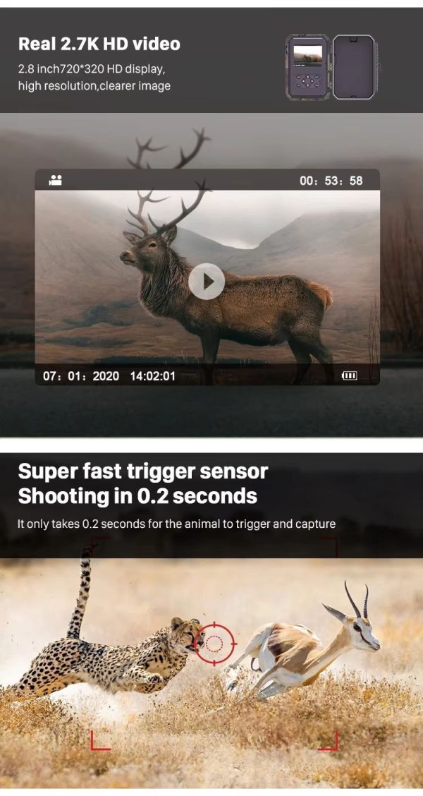 HB561 — Caméra de chasse 2.7K avec répulsif sonore, portée 1000 m, alarme PIR, 12 piles AA, 24 mois d'autonomie HB561 — Caméra de chasse 2.7K avec répulsif sonore, portée 1000 m, alarme PIR, 1 — vue 8