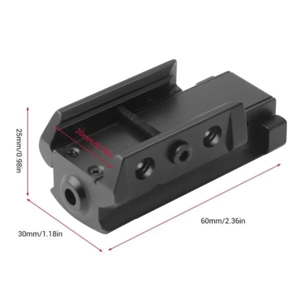 Viseur laser rechargeable USB — rouge ou vert, rail 20 mm, réglage 2 axes, 60 × 30 × 25 mm Viseur laser rechargeable USB — vue 8
