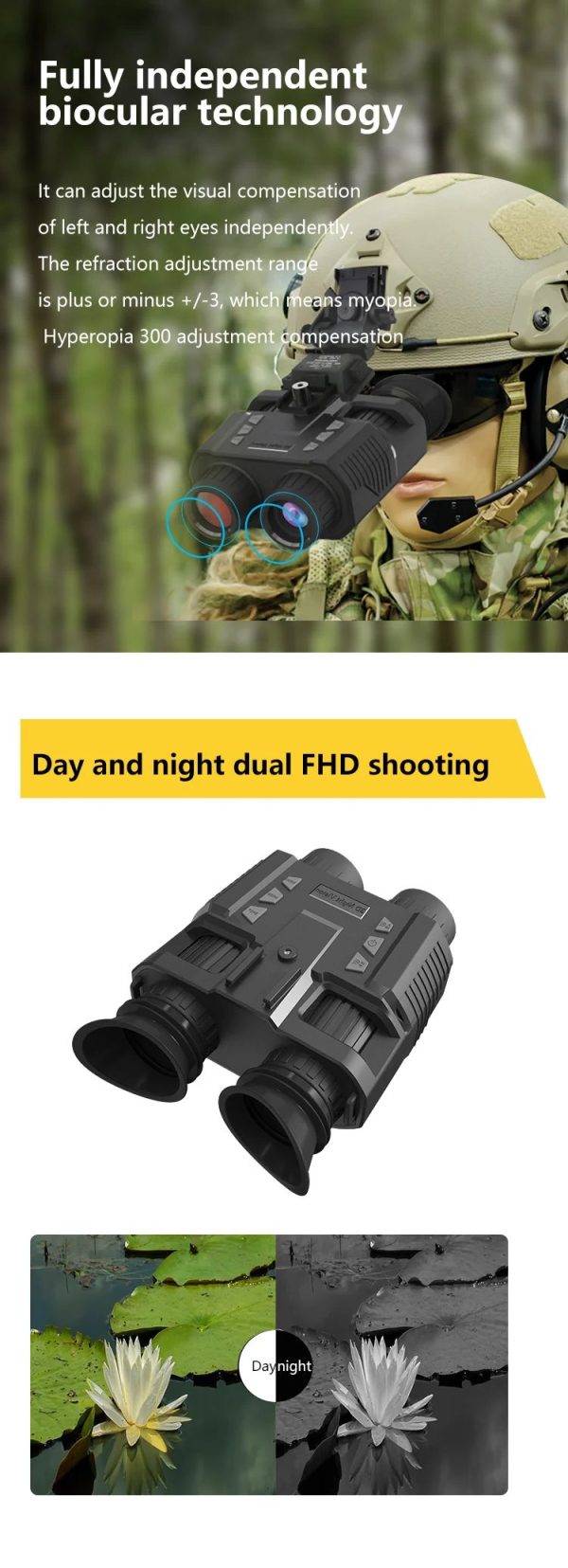NV8000 — Jumelles de vision nocturne 3D à double écran, 250-300 m, casque ou serre-tête, 350 g NV8000 — Jumelles de vision nocturne 3D à double écran, 250-300 m, casque ou ser — vue 10