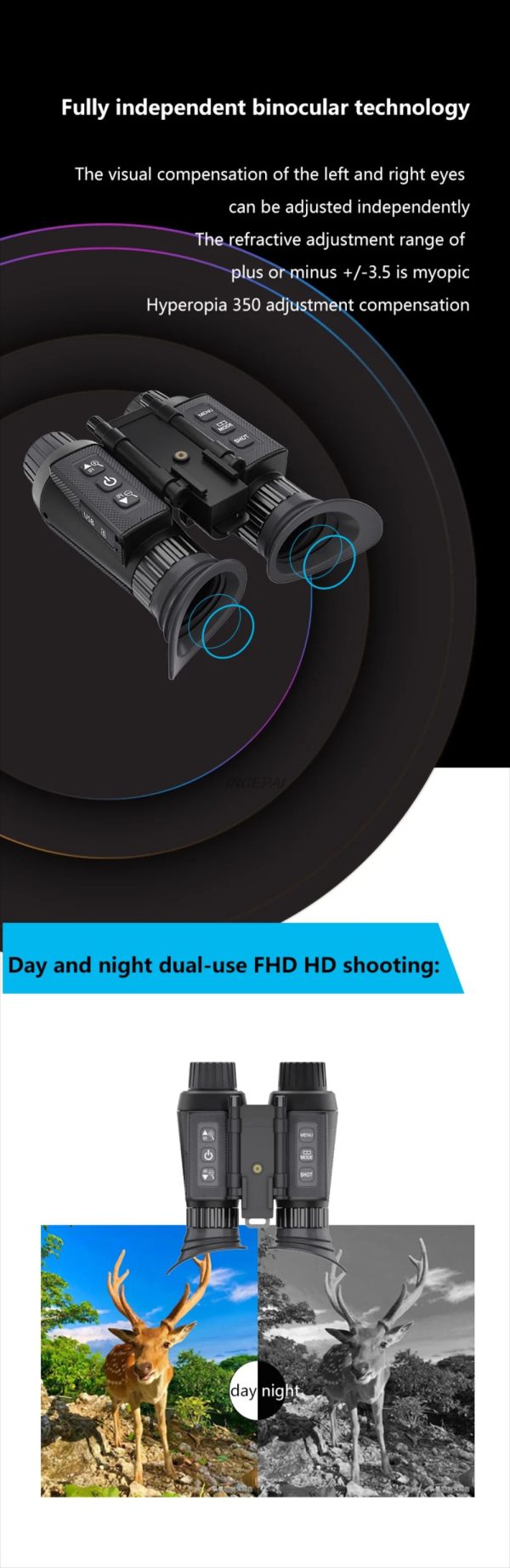 NV8300 — Jumelles de vision nocturne 3D double écran, écart pupillaire réglable 60-72 mm, 250-300 m, IP54 NV8300 — Jumelles de vision nocturne 3D double écran, écart pupillaire réglable — vue 9