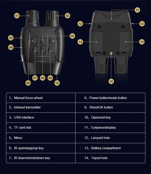 NV3182 — Jumelles de vision nocturne WiFi et Bluetooth, 250-300 m, grossissement 3x, carte 32 Go incluse NV3182 — Jumelles de vision nocturne WiFi et Bluetooth, 250-300 m, grossissement — vue 9