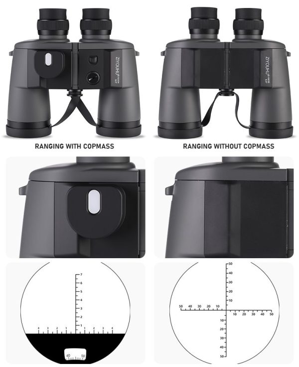Jumelles marine 10x50 — boussole et télémètre intégrés, oculaires 28 mm, champ 132 m à 1000 m Jumelles marine 10×50 — vue 9