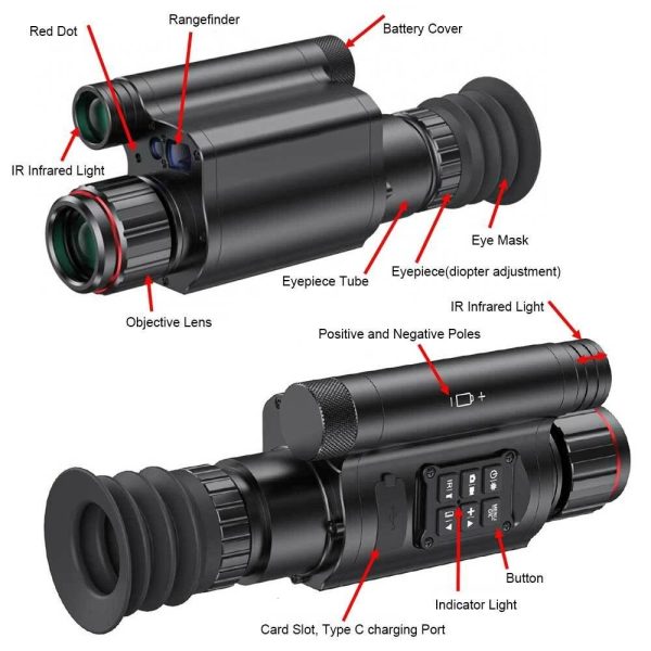 NV076 — Vision nocturne avec télémètre et calculateur balistique, écran OLED, incrustation PIP, WiFi, carte 128 Go incluse NV076 — Vision nocturne avec télémètre et calculateur balistique, écran OLED, in — vue 10