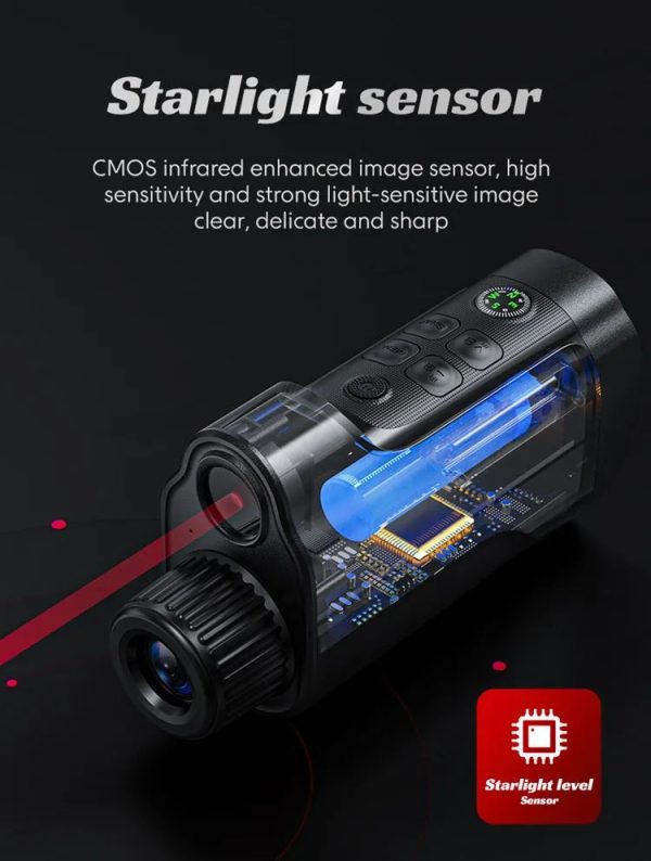 Monoculaire de vision nocturne 1080p — capteur Starlight, infrarouge 5 W, 800 m, zoom 10x, mémoire intégrée Monoculaire de vision nocturne 1080p — vue 10