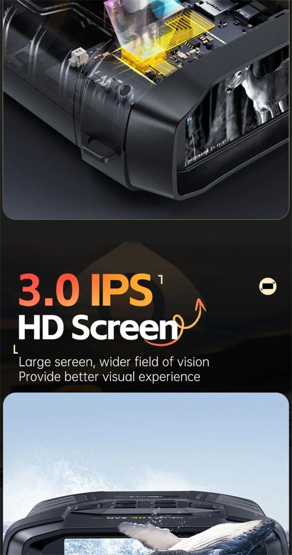 NVS-40 — Jumelles de vision nocturne 4K, écran IPS 3", 300 m, infrarouge 850 nm sur 7 niveaux, batterie 18650 NVS-40 — Jumelles de vision nocturne 4K, écran IPS 3″, 300 m, infrarouge 850 nm — vue 10