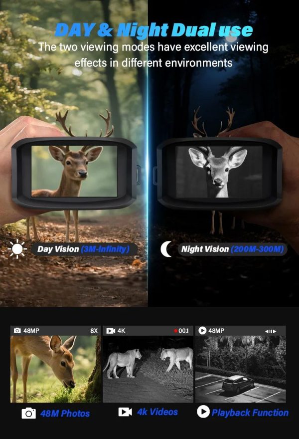 DT89 — Jumelles de vision nocturne 4K 48 MP, écran IPS 4", objectif orientable 180°, boussole, 10000 mAh DT89 — Jumelles de vision nocturne 4K 48 MP, écran IPS 4″, objectif orientable 1 — vue 11