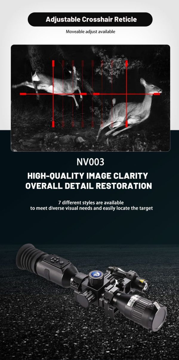NV003 — Lunette de vision nocturne, objectif 35 mm, écran OLED rond 454×454, capteur 0,001 lux, IR 5 W à 200 m, laser intégré NV003 — Lunette de vision nocturne, objectif 35 mm, écran OLED rond 454×454, cap — vue 12