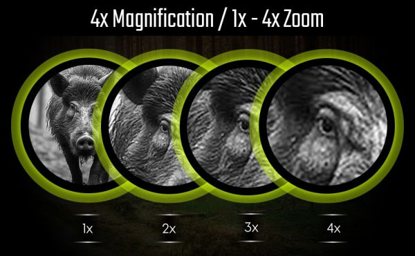 NV002 — Lunette de vision nocturne 4x, écran rond 454×454, IR 850 nm 3 W, zoom 1-8x, USB-C, montage Picatinny NV002 — Lunette de vision nocturne 4x, écran rond 454×454, IR 850 nm 3 W, zoom 1 — vue 12