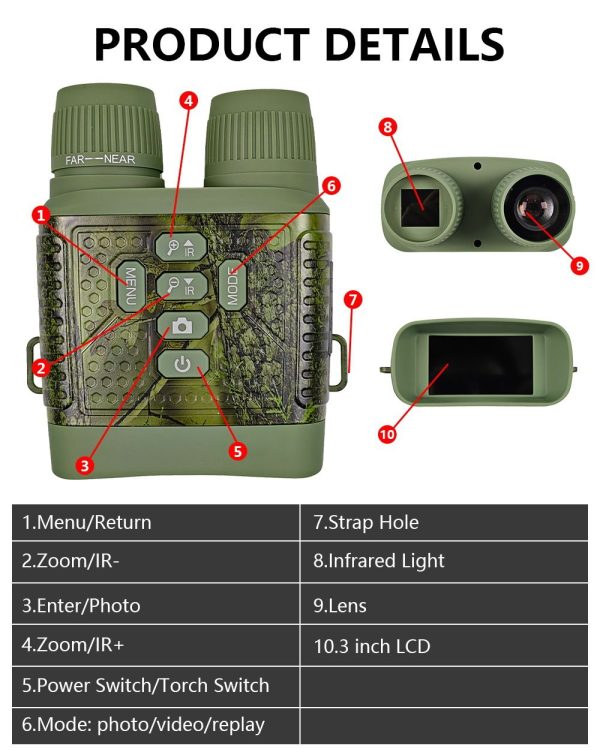Jumelles de vision nocturne 2.5K — 30 MP, écran 3", IR 7 niveaux, portée 200 m, batterie 2000 mAh Jumelles de vision nocturne 2.5K — vue 11