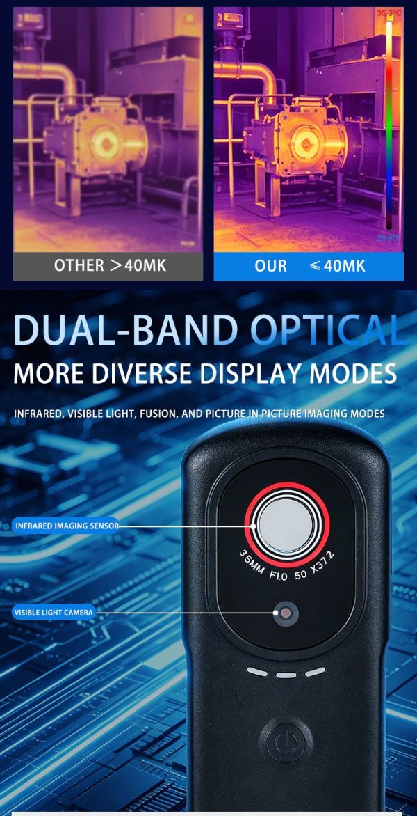 Caméra thermique sans fil 256×192 — double optique, 4 modes d'affichage dont fusion, ≤40 mK, -20 à +550 °C Caméra thermique sans fil 256×192 — vue 12