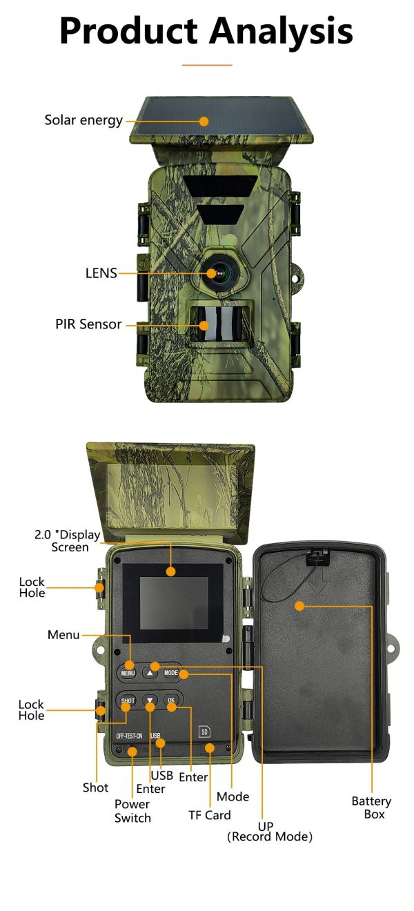 Caméra de chasse 8K 60 MP solaire — WiFi et application, batterie 5200 mAh, PIR 120° Caméra de chasse 8K 60 MP solaire — vue 16