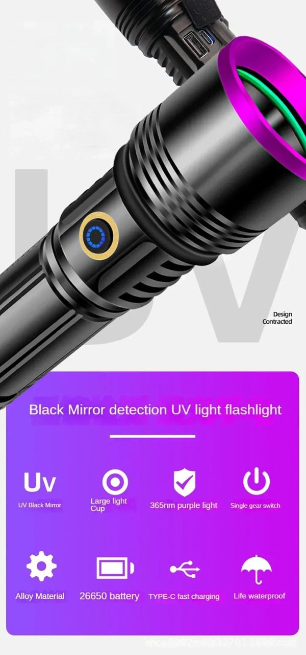 Lampe UV 365 nm 20 W — 4 LED, filtre noir, portée 50 m, USB-C et batterie externe, IPX6 Lampe UV 365 nm 20 W — vue 14