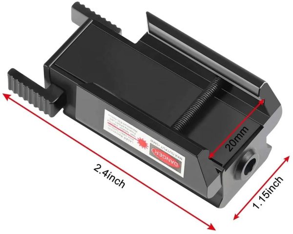 Viseur laser rouge bas profil — sous 5 mW, rail 20 mm, réglable, piles et clés fournies Viseur laser rouge bas profil — vue 13