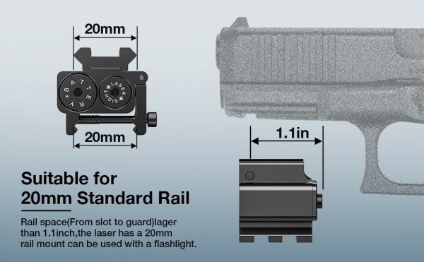 Viseur laser compact à double rail — rouge ou vert, réglages séparés, bouton poussoir, empilable Viseur laser compact à double rail — vue 15