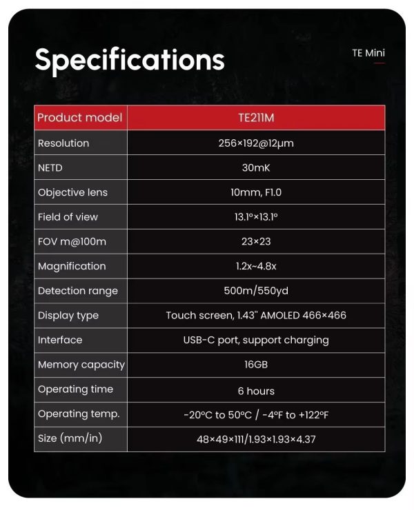 Guide TE Mini — Monoculaire thermique 256×192 à 12 µm, NETD 30 mK, écran tactile — vue 13