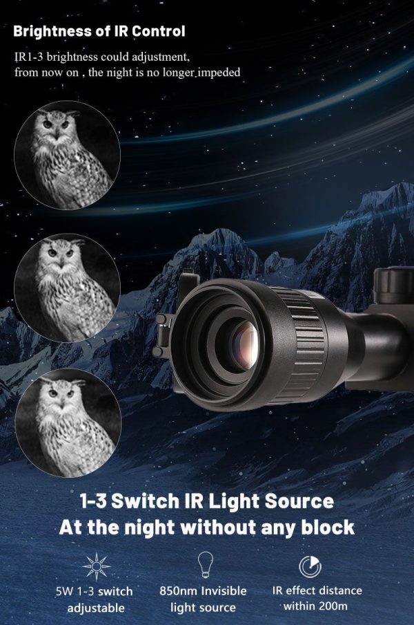 NV003 — Lunette de vision nocturne, objectif 35 mm, écran OLED rond 454×454, capteur 0,001 lux, IR 5 W à 200 m, laser intégré NV003 — Lunette de vision nocturne, objectif 35 mm, écran OLED rond 454×454, cap — vue 14