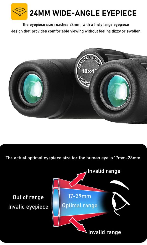 Jumelles 10x42 ED — verre faible dispersion, oculaires 24 mm, châssis métal, IPX2 Jumelles 10×42 ED — vue 14