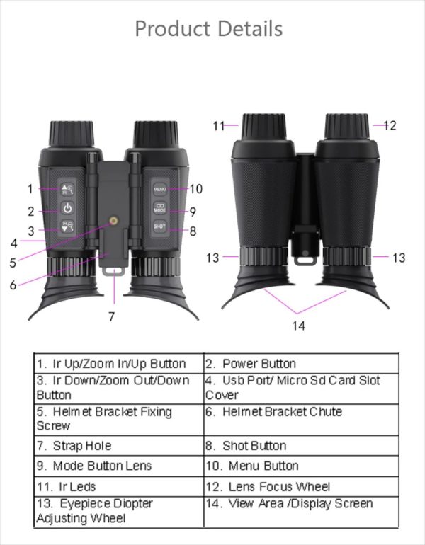 NV8300 — Jumelles de vision nocturne 3D double écran, écart pupillaire réglable 60-72 mm, 250-300 m, IP54 NV8300 — Jumelles de vision nocturne 3D double écran, écart pupillaire réglable — vue 14
