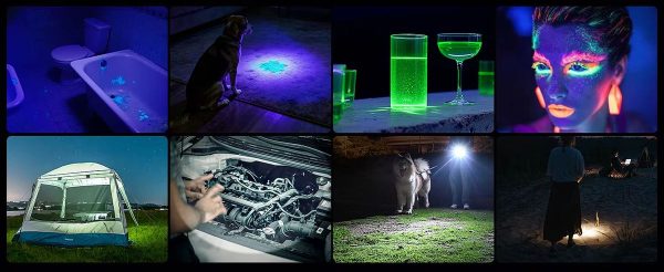 Lampe 2-en-1 UV 365 nm et LED blanche — zoom, variation continue, écran de charge, batterie externe, IPX6 Lampe 2-en-1 UV 365 nm et LED blanche — vue 15