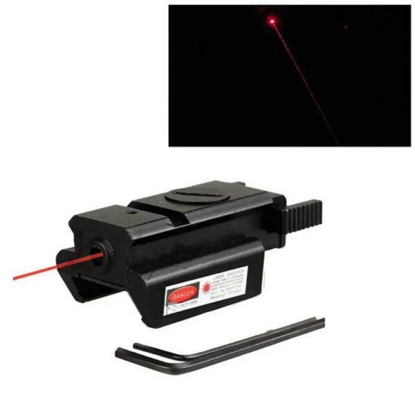 Viseur laser rouge bas profil — sous 5 mW, rail 20 mm, réglable, piles et clés fournies Viseur laser rouge bas profil — vue 15