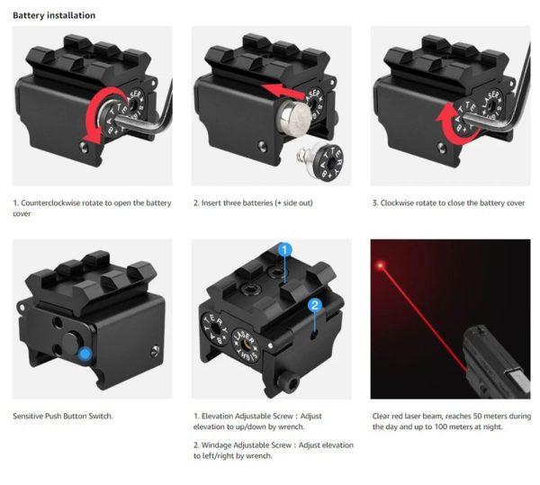 Viseur laser compact à double rail — rouge ou vert, réglages séparés, bouton poussoir, empilable Viseur laser compact à double rail — vue 17