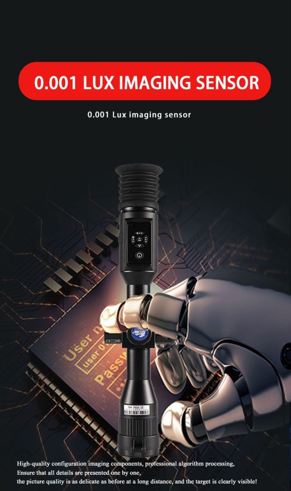NV003 — Lunette de vision nocturne, objectif 35 mm, écran OLED rond 454×454, capteur 0,001 lux, IR 5 W à 200 m, laser intégré NV003 — Lunette de vision nocturne, objectif 35 mm, écran OLED rond 454×454, cap — vue 16