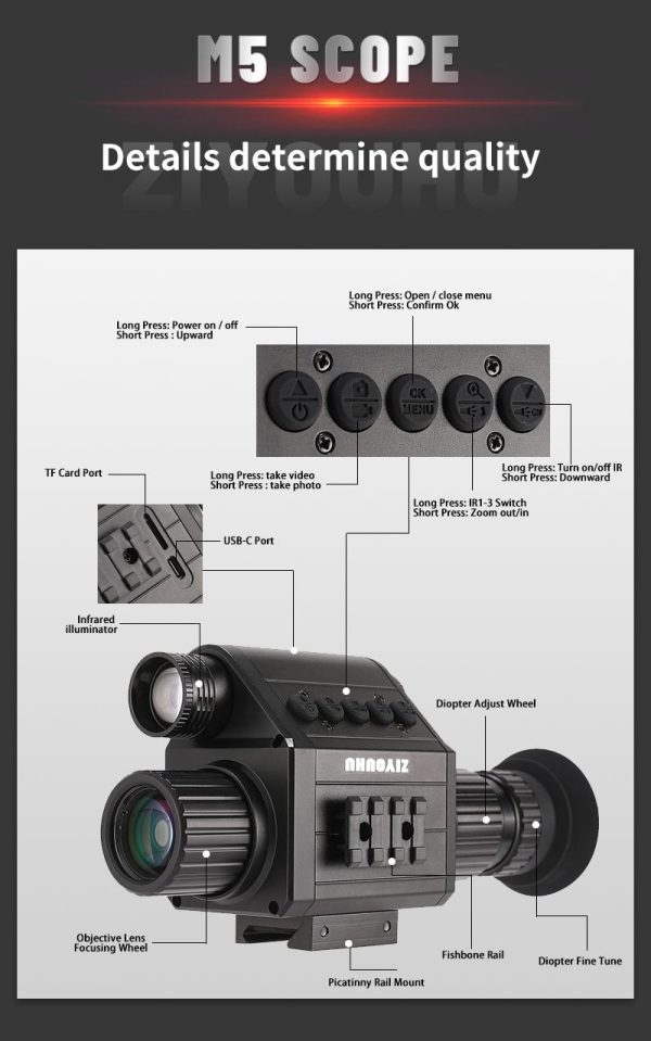 M5 — Lunette de vision nocturne 1080p, écran rond plein cadre, grande ouverture, — vue 16