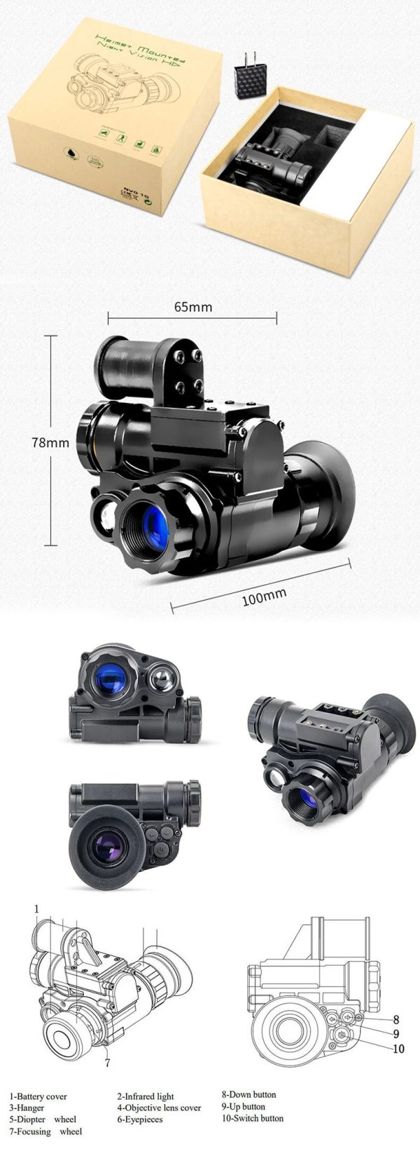 NVG10 — Monoculaire de vision nocturne sur casque, IR 940 nm, WiFi, IP66, 237 g, -40 °C à +55 °C NVG10 — Monoculaire de vision nocturne sur casque, IR 940 nm, WiFi, IP66, 237 g, — vue 16