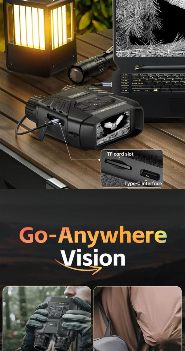 NVS-40 — Jumelles de vision nocturne 4K, écran IPS 3", 300 m, infrarouge 850 nm sur 7 niveaux, batterie 18650 NVS-40 — Jumelles de vision nocturne 4K, écran IPS 3″, 300 m, infrarouge 850 nm — vue 18