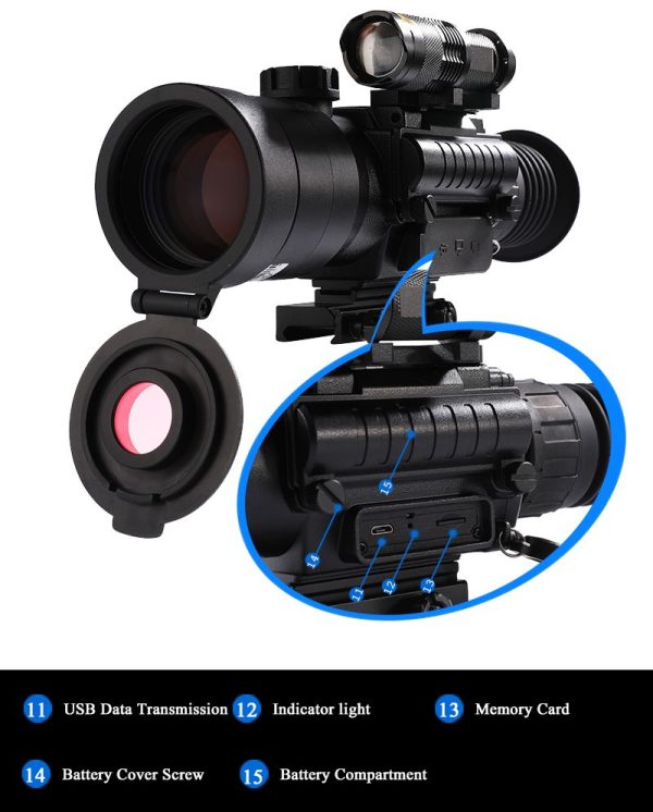 PQ1W — Lunette de vision nocturne 1080p, zoom 11x, 600 m sous les étoiles, traitement FMC bleu, WiFi, IP65 PQ1W — Lunette de vision nocturne 1080p, zoom 11x, 600 m sous les étoiles, trait — vue 23