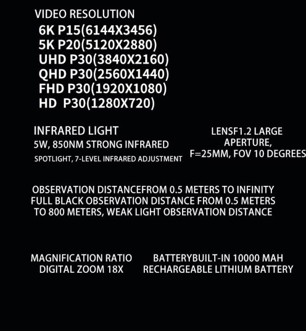 D58 — Jumelles de vision nocturne tactiques 800 m, télémètre laser, GPS, WiFi, 10000 mAh et charge rapide D58 — Jumelles de vision nocturne tactiques 800 m, télémètre laser, GPS, WiFi, 1 — vue 23