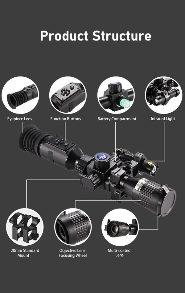 NV003 — Lunette de vision nocturne, objectif 35 mm, écran OLED rond 454×454, capteur 0,001 lux, IR 5 W à 200 m, laser intégré NV003 — Lunette de vision nocturne, objectif 35 mm, écran OLED rond 454×454, cap — vue 25