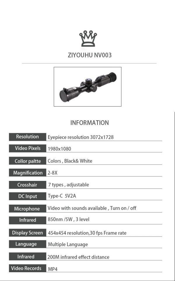 NV003 — Lunette de vision nocturne, objectif 35 mm, écran OLED rond 454×454, capteur 0,001 lux, IR 5 W à 200 m, laser intégré NV003 — Lunette de vision nocturne, objectif 35 mm, écran OLED rond 454×454, cap — vue 26