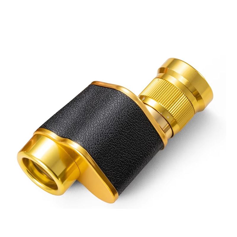 Monoculaire 8×24 tout métal — finition laiton et cuir, format une main