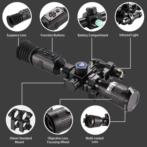 NV003 — Lunette de vision nocturne, objectif 35 mm, écran OLED rond 454×454, capteur 0,001 lux, IR 5 W à 200 m, laser intégré NV003 — Lunette de vision nocturne, objectif 35 mm, écran OLED rond 454×454, cap — vue 2