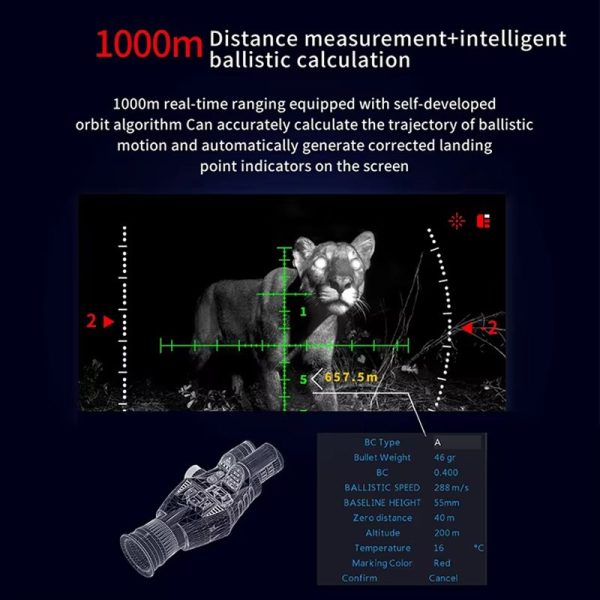 CY900 — Vision nocturne à illuminateur télescopique, télémètre et balistique, PIP, batterie 21700, recul 5000 J CY900 — Vision nocturne à illuminateur télescopique, télémètre et balistique, PI — vue 2