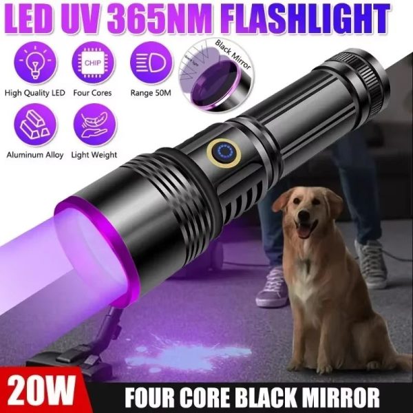 Lampe UV 365 nm 20 W — 4 LED, filtre noir, portée 50 m, USB-C et batterie externe, IPX6 Lampe UV 365 nm 20 W — vue 2