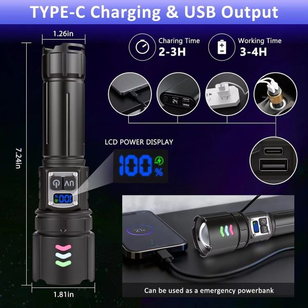 Lampe 2-en-1 UV 365 nm et LED blanche — zoom, variation continue, écran de charge, batterie externe, IPX6 Lampe 2-en-1 UV 365 nm et LED blanche — vue 2