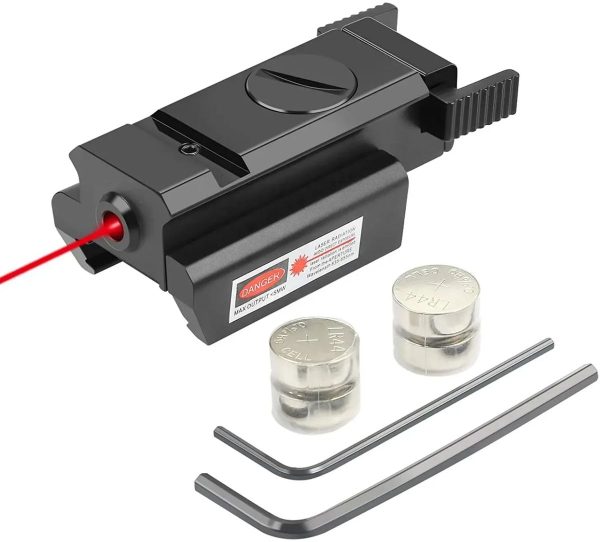 Viseur laser rouge bas profil — sous 5 mW, rail 20 mm, réglable, piles et clés fournies Viseur laser rouge bas profil — vue 2