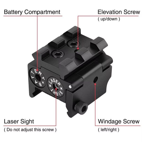 Viseur laser compact à double rail — rouge ou vert, réglages séparés, bouton poussoir, empilable Viseur laser compact à double rail — vue 2