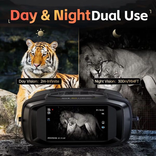NVS-40 — Jumelles de vision nocturne 4K, écran IPS 3", 300 m, infrarouge 850 nm sur 7 niveaux, batterie 18650 NVS-40 — Jumelles de vision nocturne 4K, écran IPS 3″, 300 m, infrarouge 850 nm — vue 2